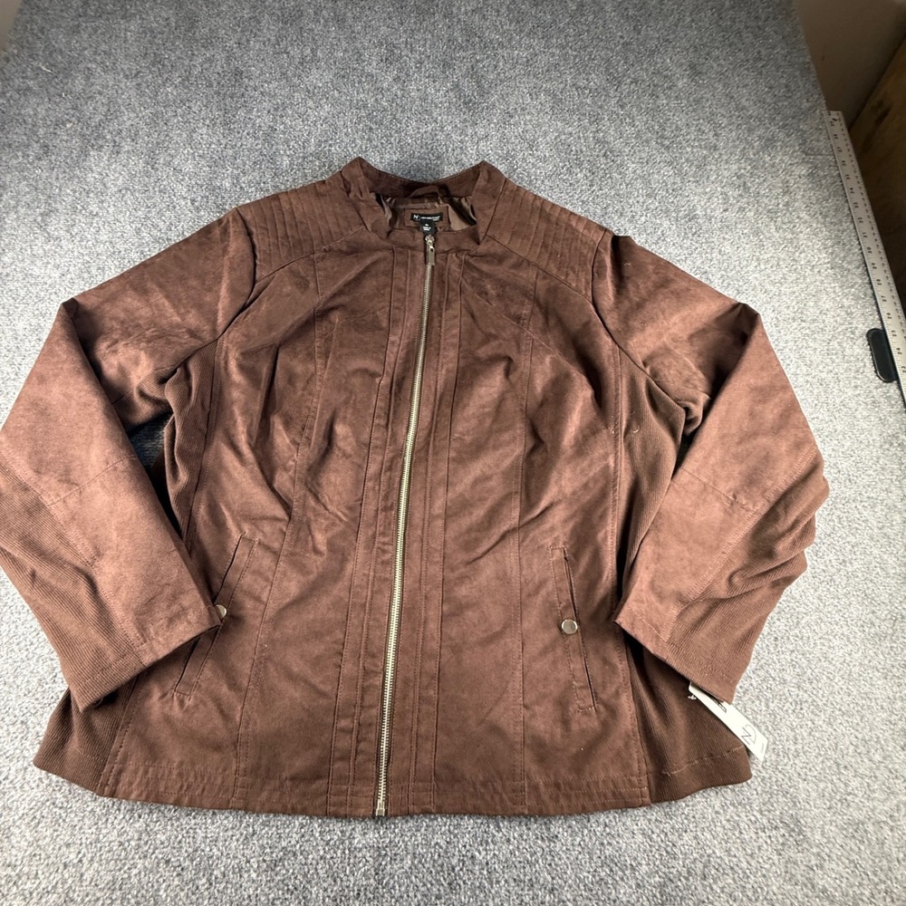 New Directions Curvy Chocolate Brown Faux Suede Full Zip Moto Jacket 2X NEW